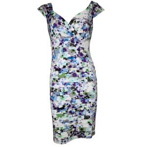 London Times Dress Womens Size‎ 8 Blue Cap Sleeve Tiered V Neck Zip Back Floral